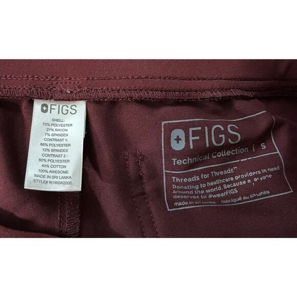 FIGS Zamora Jogger Technical Collection Burgundy Women's Scrubs Pants Size S - Picture 3 of 4